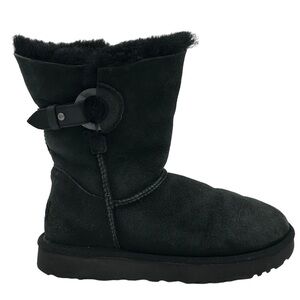 UGG Nash Pull On Boot in Black Suede Leather Side Snap Strap Detail Size 6